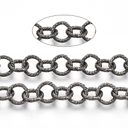 Iron Rolo Chains, Belcher Chain, Unwelded, with Spool, Textured, Gunmetal, Link: 9x1.5mm, about 39.37 Feet(12m)/roll