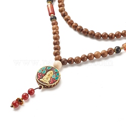 Collar budista, collar plano redondo con colgante de guan yin, joyas de piedras preciosas mixtas para mujeres, coco marrón, 36.22 pulgada (92 cm)