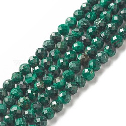 Natural Malachite Beads Strands, Faceted, Round, 4.5x4mm, Hole: 0.7mm, about 92pcs/strand, 15.35 inch(39cm)