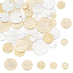 ARRICRAFT 40Pcs 10 Style Brass Charms, Flat Round, Real 24K Gold Plated & 925 Sterling Silver Plated, 6~15x0.5~1mm, Hole: 1.2~1.4mm, 4pcs/style