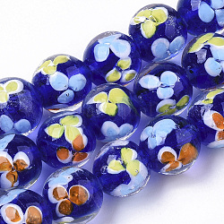 Handgemachte Murano Glas Perlen Stränge, Innen Blume, Runde, Blau, 12~13x10.5~12 mm, Bohrung: 1.2 mm, ca. 45 Stk. / Strang, 19.29 Zoll ~ 19.69 Zoll