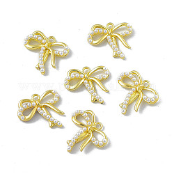 ABS Plastic Imitation Pearl Pendants, with Rack Plating Alloy Finding, Bowknot Charm, Light Gold, 20.5x22x4.5mm, Hole: 2mm
