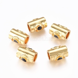 Brass Enamel Beads, Column, Golden, Black, 9.5x6.5x6mm, Hole: 3.8mm