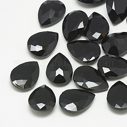 Pointed Back Glass Rhinestone Cabochons, Faceted, teardrop, Jet, 25x18x8mm