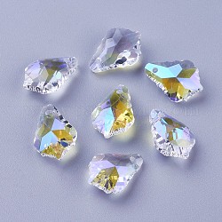 Faceted Glass Pendants, Leaf, Clear AB, 16x11x6mm, Hole: 1.5mm