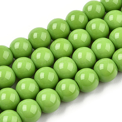 Chapelets de perles en verre opaque de couleur unie, ronde, lime green, 8~8.5mm, Trou: 1.5mm, Environ 51~53 pcs/chapelet, 14.96 pouce ~ 15.55 pouces (38~39.7 cm)