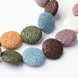 Fili di perle di roccia lavica naturale, rotondo e piatto, tinto, colore misto, 20~21.5x7~8mm, Foro: 1 mm, circa 19pcs/filo, 15.35 pollice