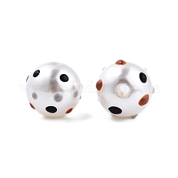 Perlas de esmalte de perlas de imitación de plástico abs opaco con patrón de puntos, redondo, negro, 11.5~12mm, agujero: 2 mm