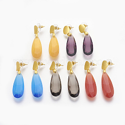 Brass Stud Earrings, with Glass, teardrop, Golden, Mixed Color, 52.5mm, Pin: 0.7mm