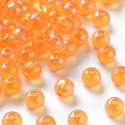 Abalorios de acrílico transparentes, color de ab chapado, redondo, naranja, 6x5mm, agujero: 1.8 mm, aproximamente 4400 unidades / 500 g