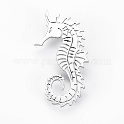 Sea Horse Brooch, 201 Stainless Steel Animal Lapel Pin for Backpack Clothes, Nickel Free & Lead Free, Stainless Steel Color, 60x29x7mm, Pin: 0.7mm