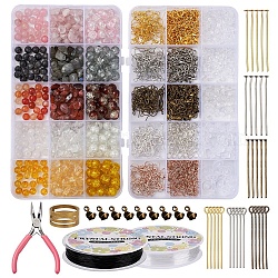 DIY Mixed Stone Beads Jewelry Set Making Kit, Including Glass & Natural & Synthetic Mixed Gemstone Beads, Plastic Ear Nuts, Iron Jump Rings & Earring Hooks & Pin & Bead Tips, Zinc Alloy Clasps, Brass Rings, Elastic Thread, Plier, Mixed Color, Mixed Stone Beads: 200g/set