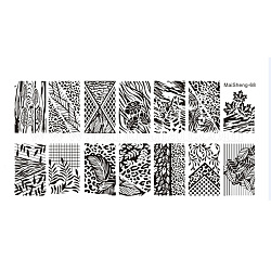 Plaques d'estampage d'art d'ongle en acier inoxydable, image d'ongle fleurs chouette animal pâques, pour les outils d'impression de manucure à ongles bricolage, motif de feuille, 120x60x0.5mm
