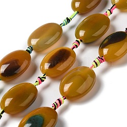 Filo di perline di agata naturale, tinti e riscaldato, Oval Piatto, marrone, 23.5~25x16.5~18.5x9~10mm, Foro: 2 mm, circa 13pcs/filo, 18.11'' (46 cm)