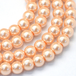 Chapelets de perles rondes en verre peint, saumon clair, 8~9mm, Trou: 1mm, Environ 105 pcs/chapelet, 31.4 pouce