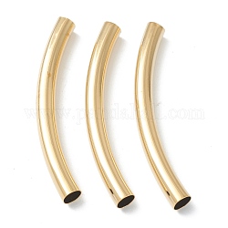 Brass Tube Beads, Long-Lasting Plated, Curved Beads, Tube, Real 24K Gold Plated, 60x6mm, Hole: 5.5mm