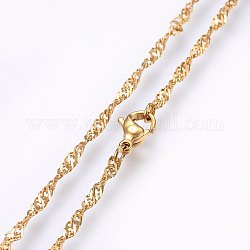 304 Edelstahl Singapur-Kette Halsketten, Wasserwellenkettenhalsketten, mit Karabiner verschlüsse, golden, 17.7 Zoll (45 cm), 2x0.35 mm