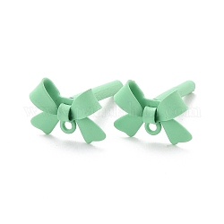 Alloy Stud Earring Findings, with 925 Sterling Silver Pins and Loop, Bowknot, Light Green, 11x15x4mm, Hole: 1.2mm, Pin: 0.7mm