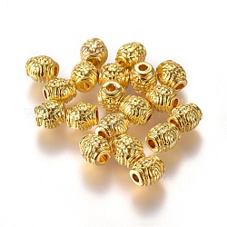 Perline in lega stile tibetano, drum con fiore,  cadmio& piombo libero, oro, 6x6mm, Foro: 2 mm