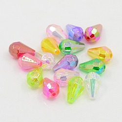 Opaque Eco-Friendly Poly Styrene Acrylic Beads, AB Color Plated, Faceted, teardrop, Mixed Color, 12.5x8mm, Hole: 1.5mm, about 1666pcs/500g