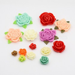 Cabochons de la resina de la flor de estilo mixto, color mezclado, 10~38x6~12mm, Bandeja: 8~32 mm