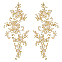 Computergesteuerte Blumenapplikationen aus Polyesterstickerei, Nähen Sie Ornament-Accessoires, dunkelgolden, 229x102x1 mm, 2 Stück / Set
