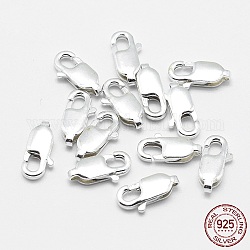 925 стерлингового серебра застежкой омар коготь, прямоугольные, серебряные, 10x5x2 мм, отверстие : 1 мм