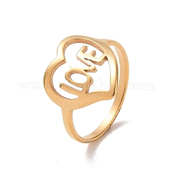 Ionenplattierung (ip) 201 Herz aus Edelstahl mit Fingerring Wortliebe, hohler breiter Ring für den Valentinstag, golden, uns Größe 6 1/2 (16.9mm)