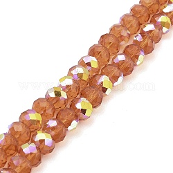 Baking Painted Transparent Glass Beads Strands, Imitation Opalite, Faceted, AB Color Plated, Round, Coral, 8x6.5mm, Hole: 1.4mm, about 64~65pcs/strand, 16.34~16.54''(41.5~42cm)