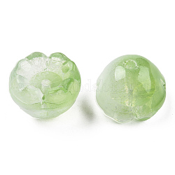 Perlas de vidrio pintado en aerosol transparente, flor, verde claro, 9x13x13mm, agujero: 1.6 mm