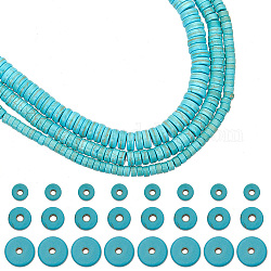 Hobbiesay 3 fili 3 stili fili di perline tinte turchesi sintetiche, perline Heishi, Rotondo piatto / disco, turchese, 4.5~8x2.5~3mm, Foro: 0.8~1.2 mm, circa 131~155pcs/filo, 14.96~15.43'' (38~39.2 cm), 1 filo/stile