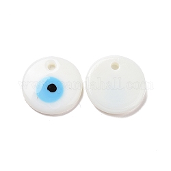 Ciondoli d'occhio malvagi di lampwork fatti a mano, rotondo e piatto, bianco, 30x5mm, Foro: 3 mm