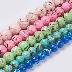 Sea Shell and Synthetic Turquoise Assembled Beads Strands, Round, Mixed Color, 10mm, Hole: 1.2mm, about 40pcs/strand, 15.5 inch(39.5cm)