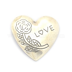 Pendentifs en fer, coeur avec motif rose de fleur et mot amour, pour la Saint-Valentin, argent antique, 50x50x5mm, Trou: 6mm