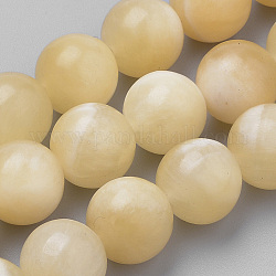 Chapelets de perles en jade jaune naturel, ronde, 10mm, Trou: 1mm, Environ 40 pcs/chapelet, 15.7 pouce
