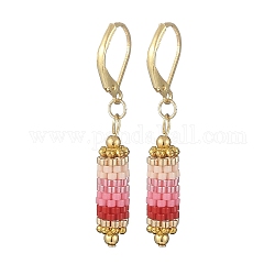 Geflochtene Säulenohrringe aus Glassamen, golden 304 edelstahlschmuck für damen, Perle rosa, 42.5 mm, Stift: 1x0.6 mm