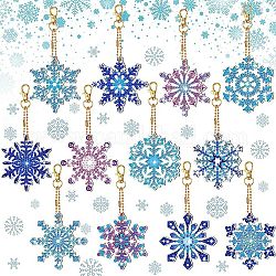 DIY Diamond Painting Christmas Snowflake Pendant Decoration Kits, Including Acrylic Board, Keychain Clasp, Bead Chain, Resin Rhinestones Bag, Diamond Sticky Pen, Tray Plate & Glue Clay, Mixed Color, 75x65mm