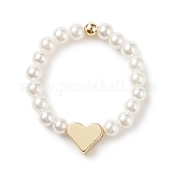 Bagues extensibles en perles de coquillage et cœur en laiton pour femmes, or, nous taille 9 (18.9 mm)