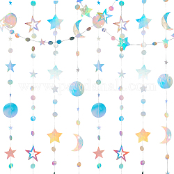 Pandahall Elite 4 шт. 4 стильная радужная бумажная блестящая круглая звездная гирлянда, подвесной серпантин, для мерцающего фона стены своими руками, праздничное и праздничное оформление, красочный, 4000 мм, 1шт / стиль