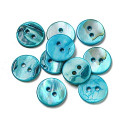 Кнопки пресноводных оболочки, 2-луночное, плоско-круглые, голубой, 15x1~2 мм, отверстие : 2 мм