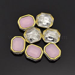 Sew on Taiwan Acrylic, Imitation Jade, Golden Plated, Garment Accessories, Rectangle, Pink, 10x8x5mm, Hole: 0.5mm