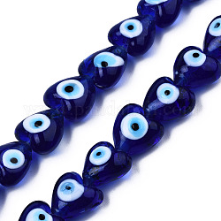 Handmade Evil Eye Lampwork Beads Strands, Heart, Medium Purple, 12~12.5x12~13x7.5mm, Hole: 1.2mm, about 33pcs/strand, 14.76 inch(37.5cm)