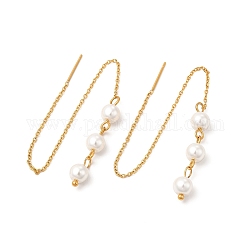 Hilo de oreja con cuentas de perlas de vidrio, chapado al vacío 304 joyería de acero inoxidable para mujer, dorado, 141mm, pin: 0.7 mm