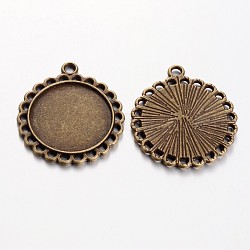 Supports de cabochon de pendentif de style tibétain, Sans cadmium & sans nickel & sans plomb, plat rond, bronze antique, 30x26x2mm, Trou: 3mm