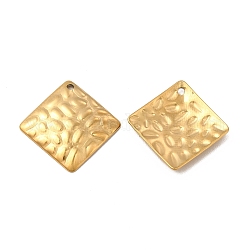 Ion Plating(IP) 304 Stainless Steel Pendants, Textured, Rhombus Charm, Real 18K Gold Plated, 19.5x19.5x2mm, Hole: 1.2mm