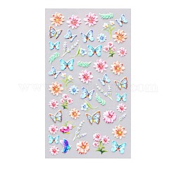5D Watermark Slider Gel Nail Art, Butterfly & Flower Nail Art Stickers Decals, for Nail Tips Decorations, Dodger Blue, 105x60mm