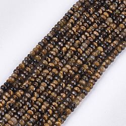 Natürlichen Tigerauge Perlen Stränge, facettiert, Rondell, 3.5~4x2.5~3 mm, Bohrung: 1 mm, ca. 120~122 Stk. / Strang, 14.9 Zoll ~ 15.1 Zoll