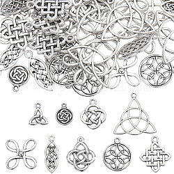 Sunnyclue Kit de recherche de fabrication de bijoux avec nœud de marin à faire soi-même, comprenant 72 pendentif en alliage de 9 styles et des maillons multibrins, plat rond & triangle & losange, argent antique, 14~30x9.5~29x1~2.5mm, Trou: 1.2~2.5mm, 8 pièces / style