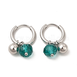 Boucles d'oreilles créoles pendantes avec breloques en perles de verre, 304 bijoux en acier inoxydable pour femme, couleur inoxydable, 21mm, pin: 0.9 mm