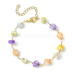 Bracelets de chaîne de perles de pépite de coquille naturelle, 304 bijoux en acier inoxydable, colorées, 7-1/8 pouce (18 cm)